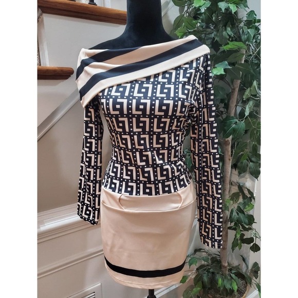 Chicme Beige Black Turn Down Collar Long Sleeve Casual Knee Length Dress Size M - Picture 8 of 12